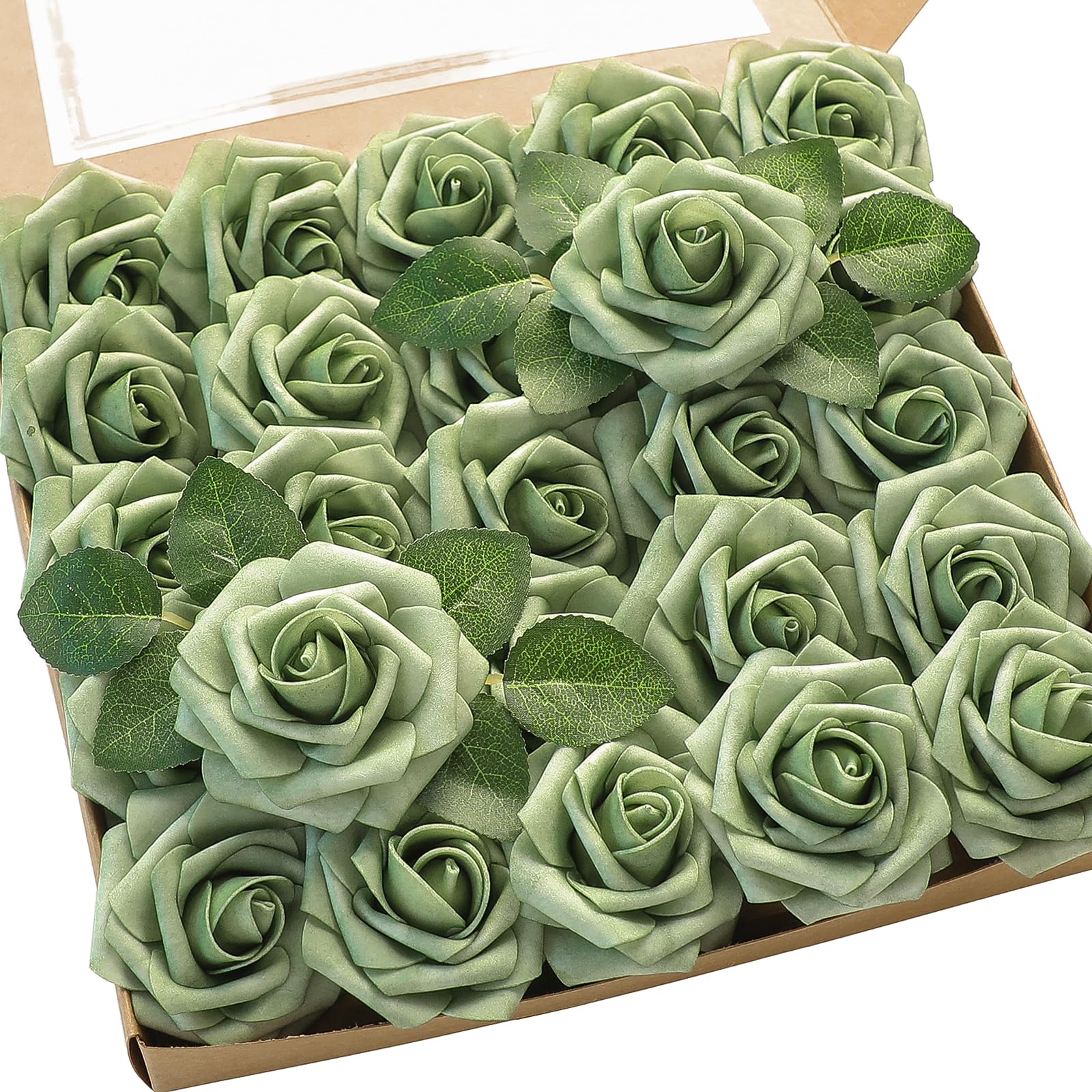 Florist Supply Bulk - ดอกกุหลาบปลอมโฟมสีเขียวเอลฟ์ดอกไม้ประดิษฐ์25ชิ้นพร้อมก้านสำหรับช่อดอกไม้งานแต่งงานแบบทำมือของเจ้าสาว