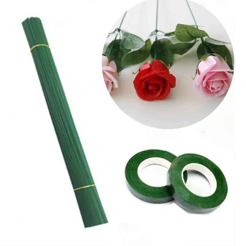 Florist Supply Bulk - ลวดก้านดอกไม้ประดิษฐ์ แท่งเหล็กสำหรับทำดอกไม้ DIY ก้านเชนิลล์ วัสดุทำดอกไม้จำลอง พร้อมเทปสีเขียวสำหรับจัดดอกไม้