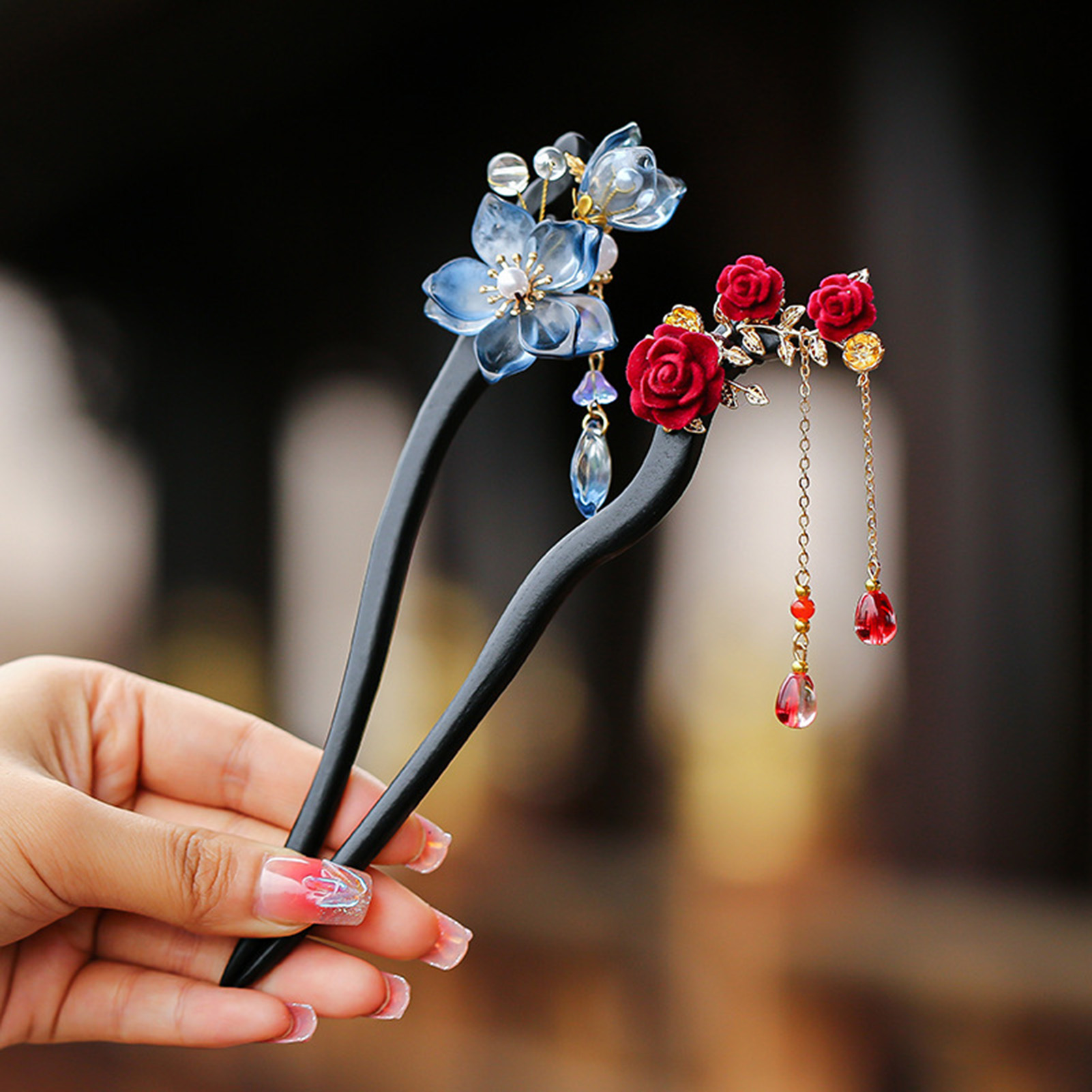 Supply Florist - กิ๊บติดผมพู่ดอกไม้สไตล์จีน วินเทจ ไม้ประดับมุก ดีไซน์สวยงาม หรูหรา สำหรับสาวๆ