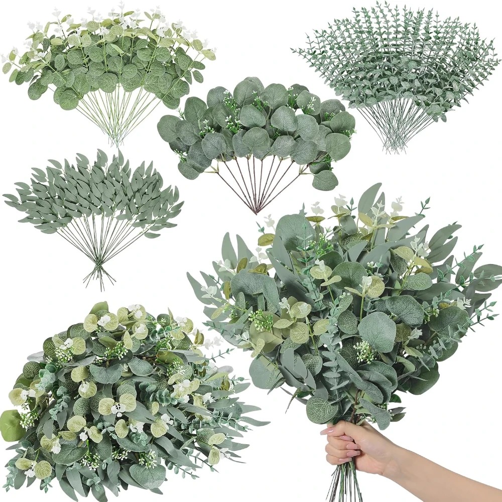 Florist Supply Bulk - 20 ชิ้นใบยูคาลิปตัสก้านพืชประดิษฐ์ช่อดอกไม้ดอกไม้ปลอมสำหรับตกแต่งบ้าน DIY การจัดดอกไม้งานแต่งงานตกแต่ง