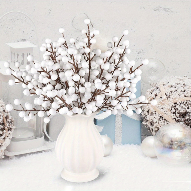 Florist Supply Bulk - กิ่งดอกไม้ประดิษฐ์ 24 ชิ้น - ดอกไม้พลาสติกสีขาวประกายหิมะพร้อมกิ่งสีน้ำตาลสำหรับตกแต่งต้นคริสต์มาสและพวงหรีด